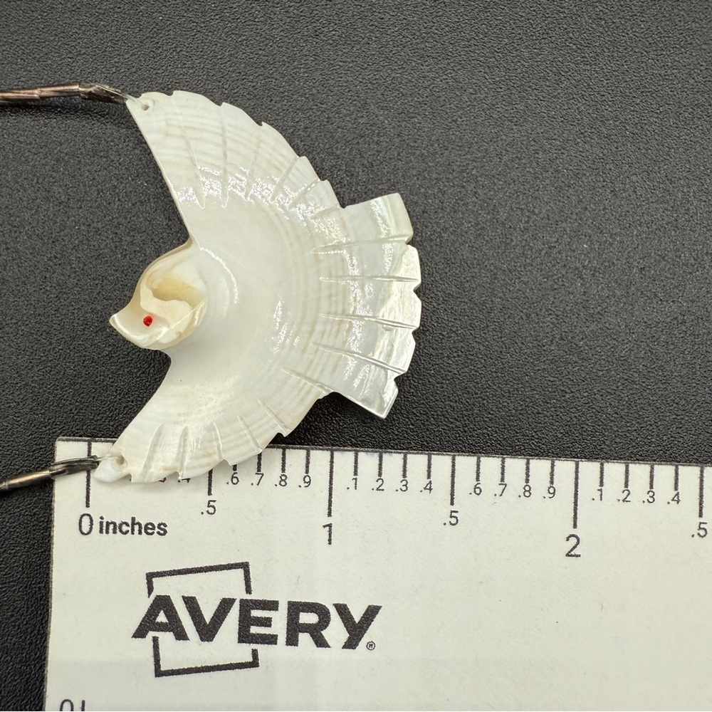 Vintage Native American Mother of Pearl Heishi Bird and Liquid Silver Necklace - Picture 13 of 16